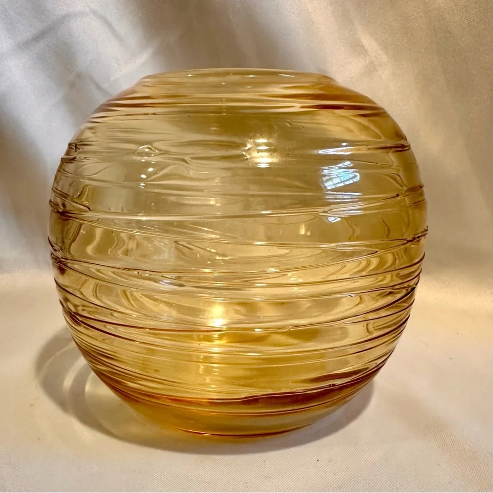 Vintage Light Golden Amber Yellow Murano Art Glass Vase Round Console Bowl